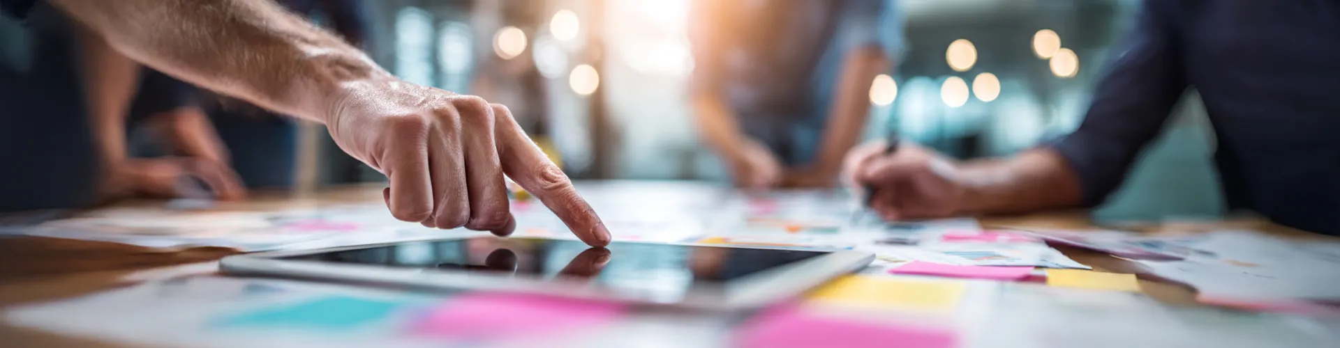 Digitale Teamarbeit am Tablet als Symbol für Data Driven Recruiting und HR Analytics im modernen Personalmarketing.